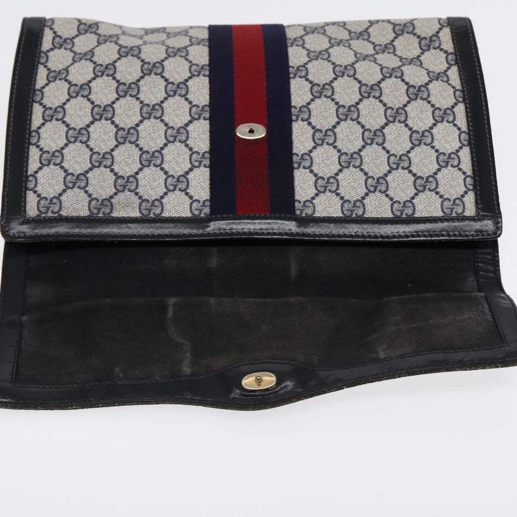 GUCCI GG Supreme Sherry Line Clutch Bag PVC Navy Gold 67 014 3087 86554