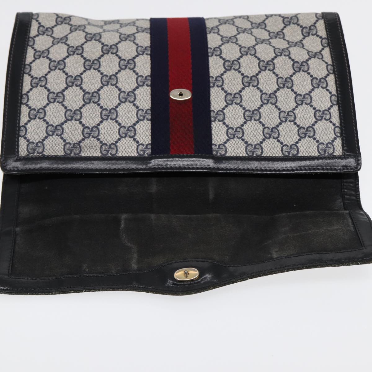GUCCI GG Supreme Sherry Line Clutch Bag PVC Navy Gold 67 014 3087 86554