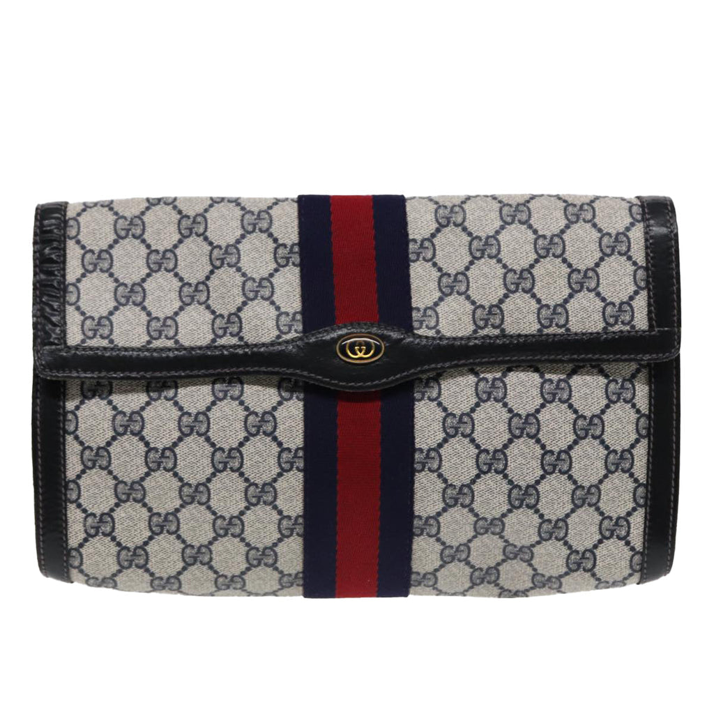 GUCCI GG Supreme Sherry Line Clutch Bag PVC Navy Gold 67 014 3087 86554