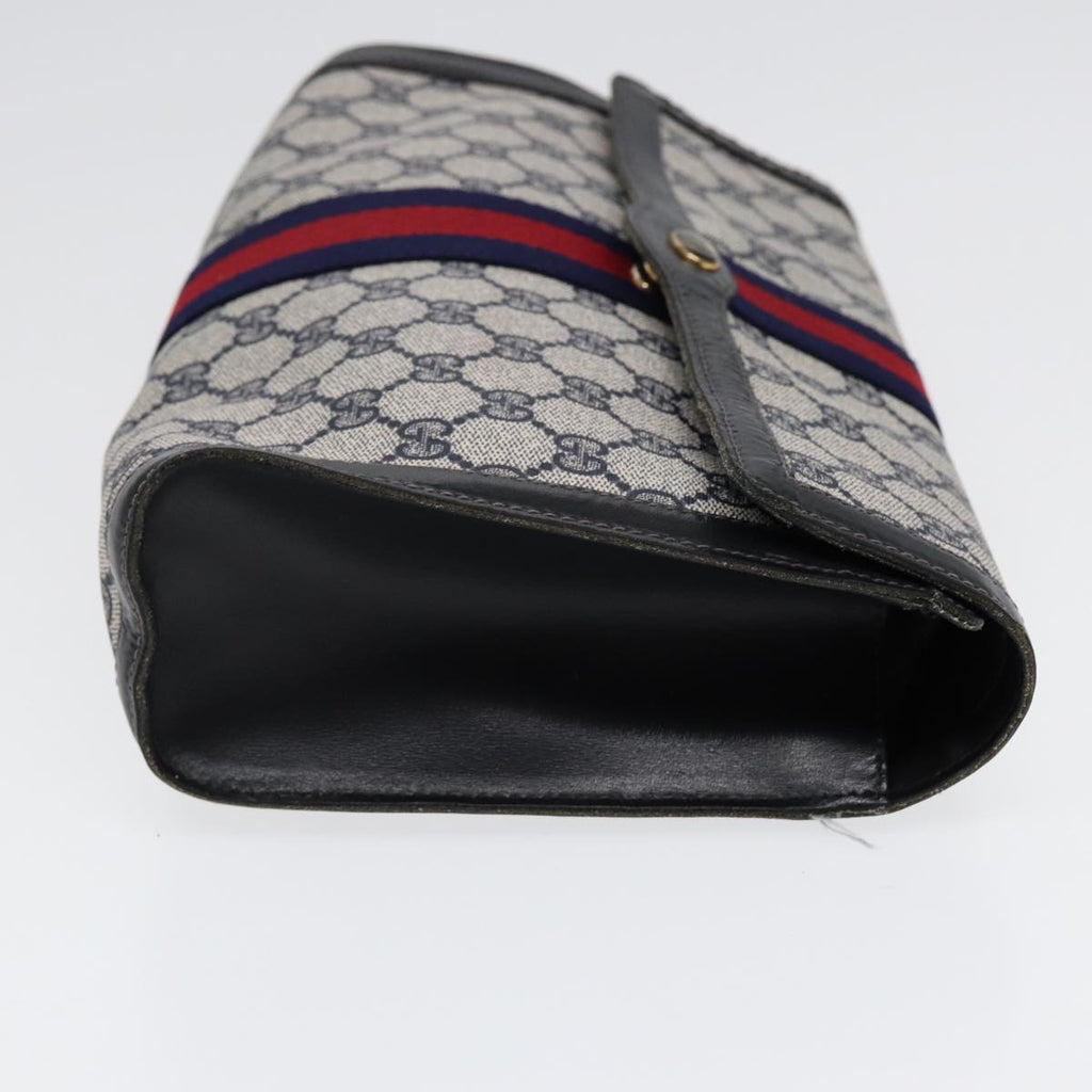 GUCCI GG Supreme Sherry Line Clutch Bag PVC Navy Gold 67 014 3087 86554