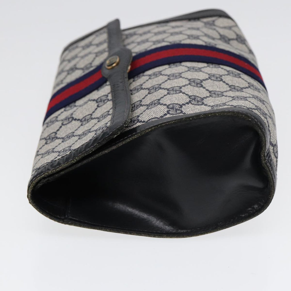 GUCCI GG Supreme Sherry Line Clutch Bag PVC Navy Gold 67 014 3087 86554
