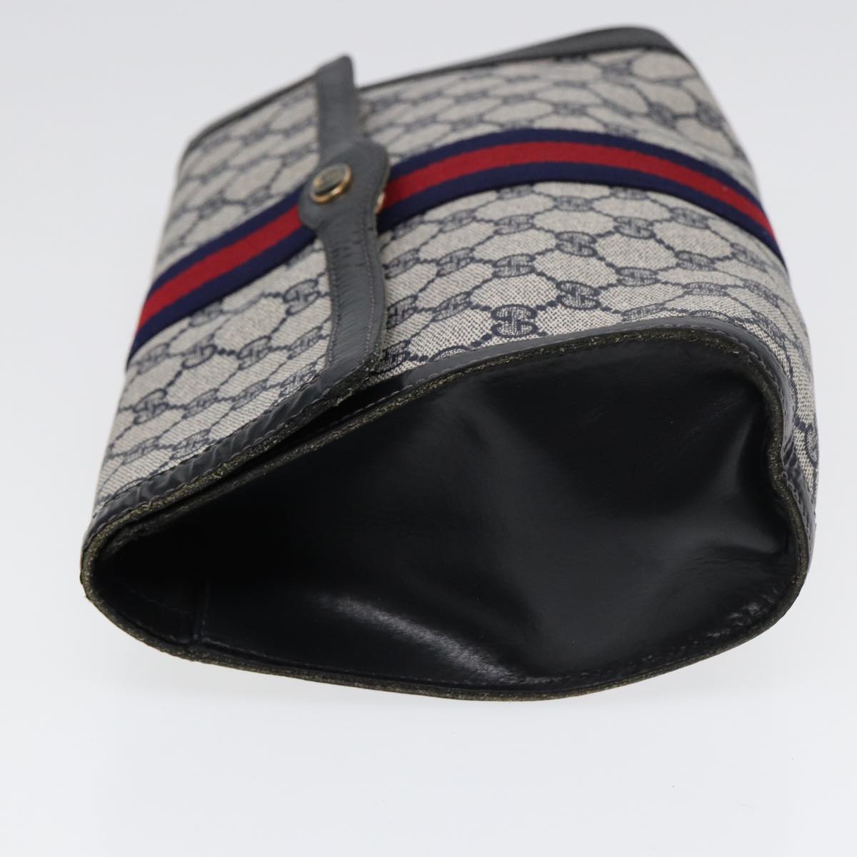 GUCCI GG Supreme Sherry Line Clutch Bag PVC Navy Gold 67 014 3087 86554