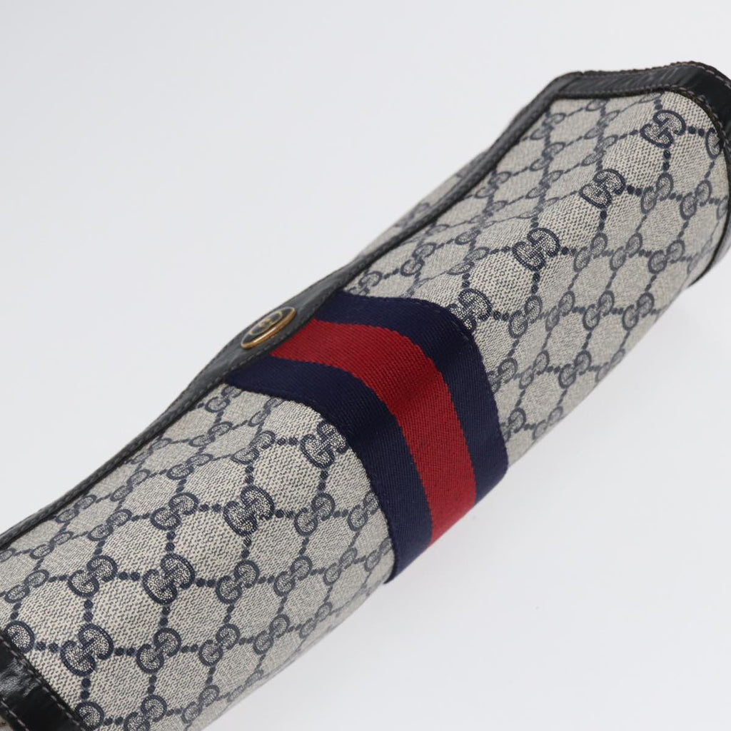 GUCCI GG Supreme Sherry Line Clutch Bag PVC Navy Gold 67 014 3087 86554