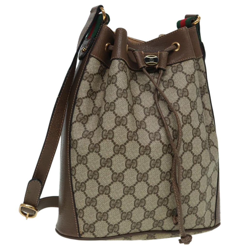 GUCCI GG Supreme Drawstring Bag Web Sherry Line Shoulder Bag PVC  86555