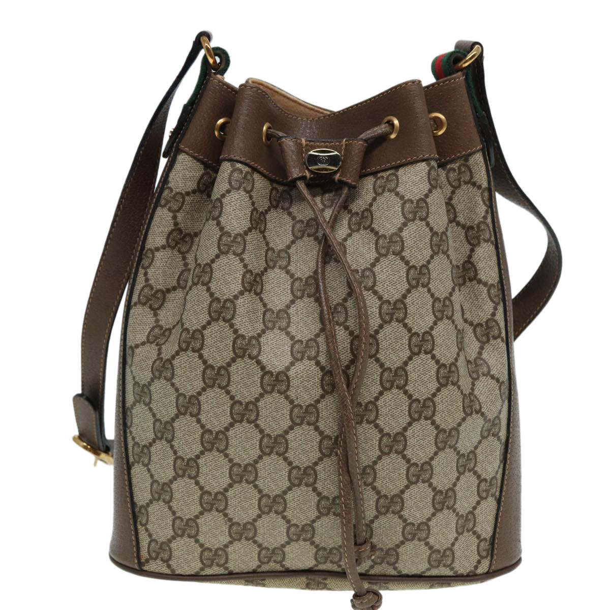 GUCCI GG Supreme Drawstring Bag Web Sherry Line Shoulder Bag PVC  86555