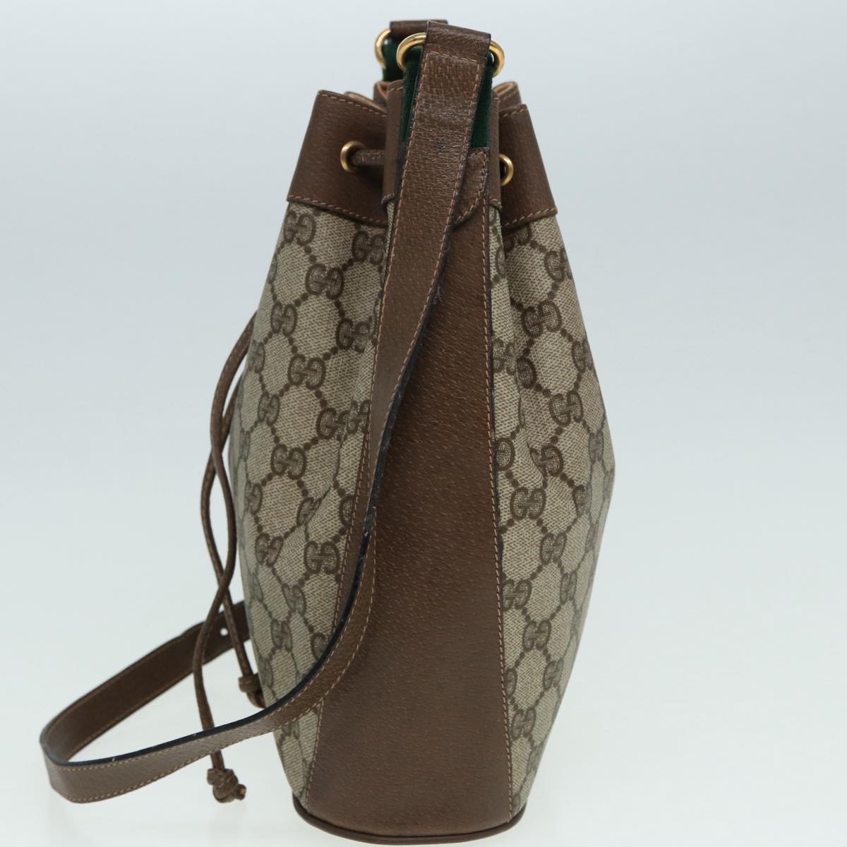 GUCCI GG Supreme Drawstring Bag Web Sherry Line Shoulder Bag PVC  86555