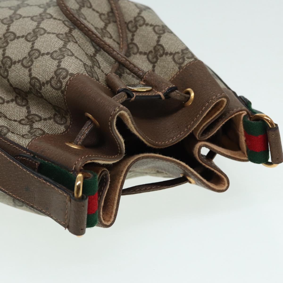 GUCCI GG Supreme Drawstring Bag Web Sherry Line Shoulder Bag PVC  86555