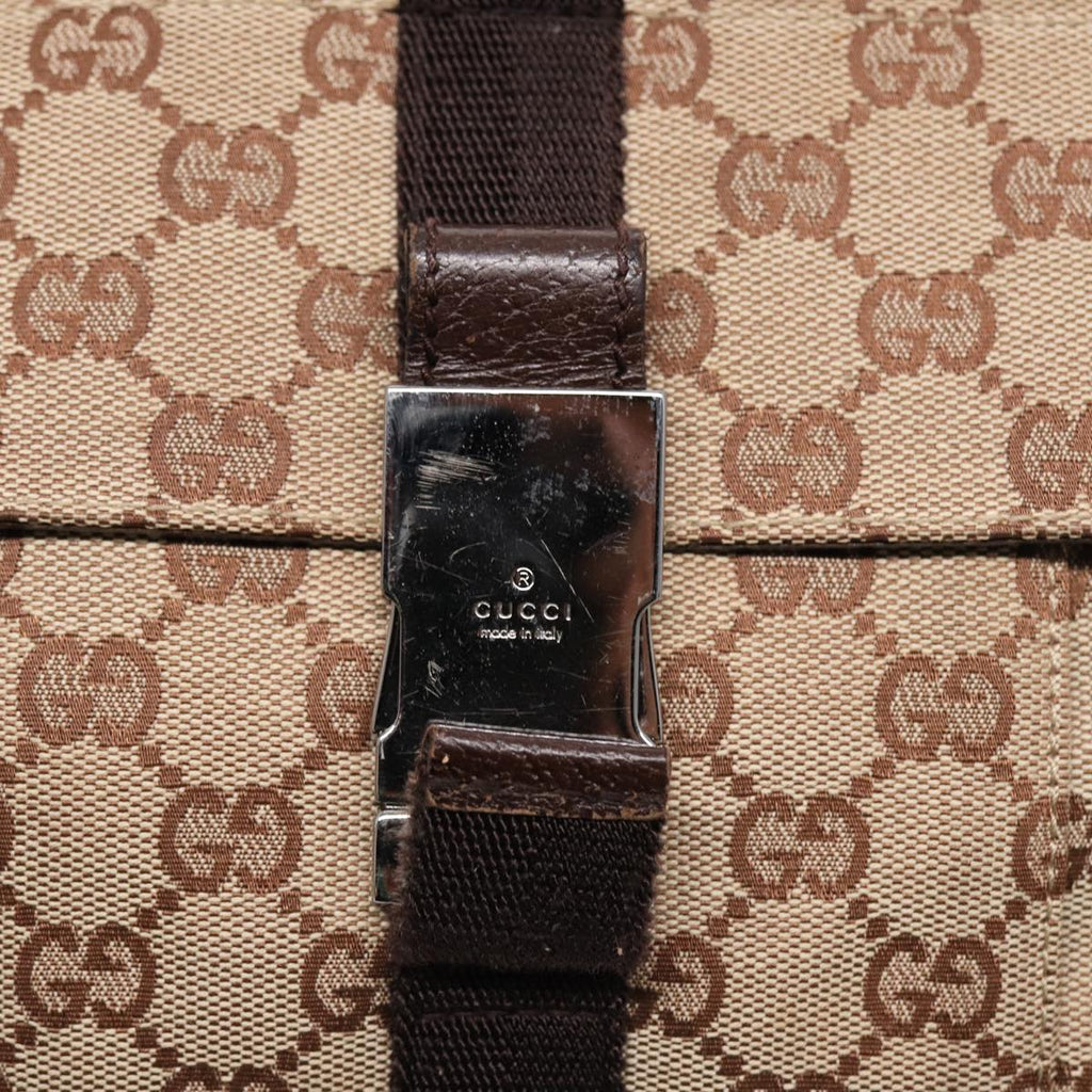 GUCCI GG Canvas Shoulder Bag Beige Brown Silver 131211 86557