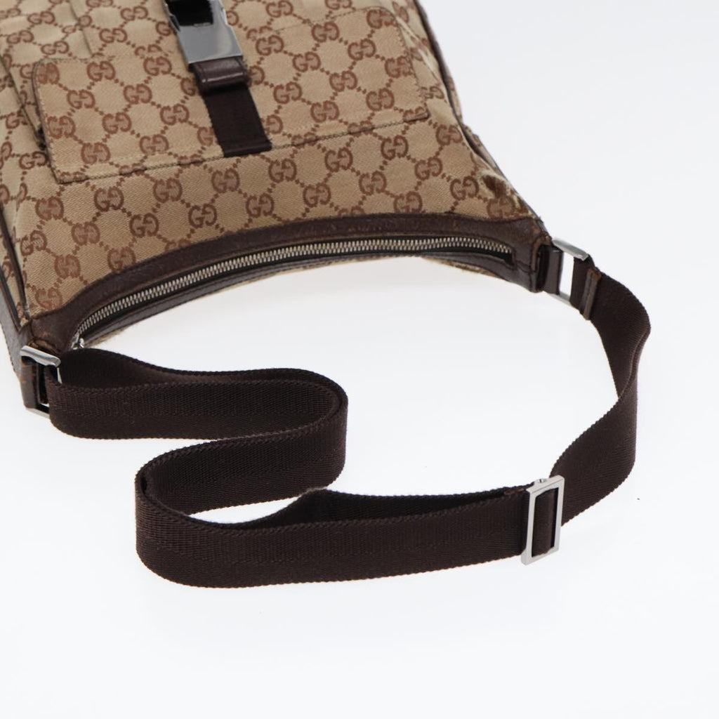 GUCCI GG Canvas Shoulder Bag Beige Brown Silver 131211 86557