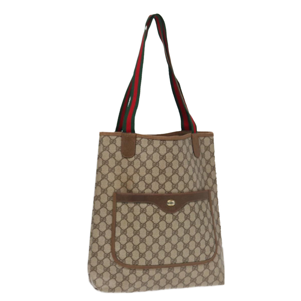 GUCCI GG Supreme Web Sherry Line Tote Bag PVC Leather Beige 39 02 003 86559
