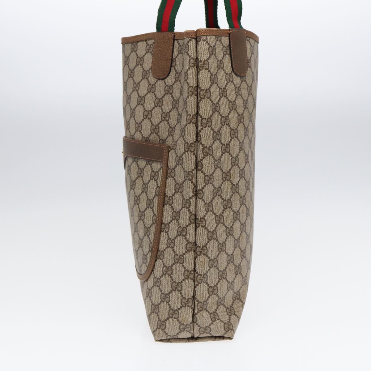 GUCCI GG Supreme Web Sherry Line Tote Bag PVC Leather Beige 39 02 003 86559