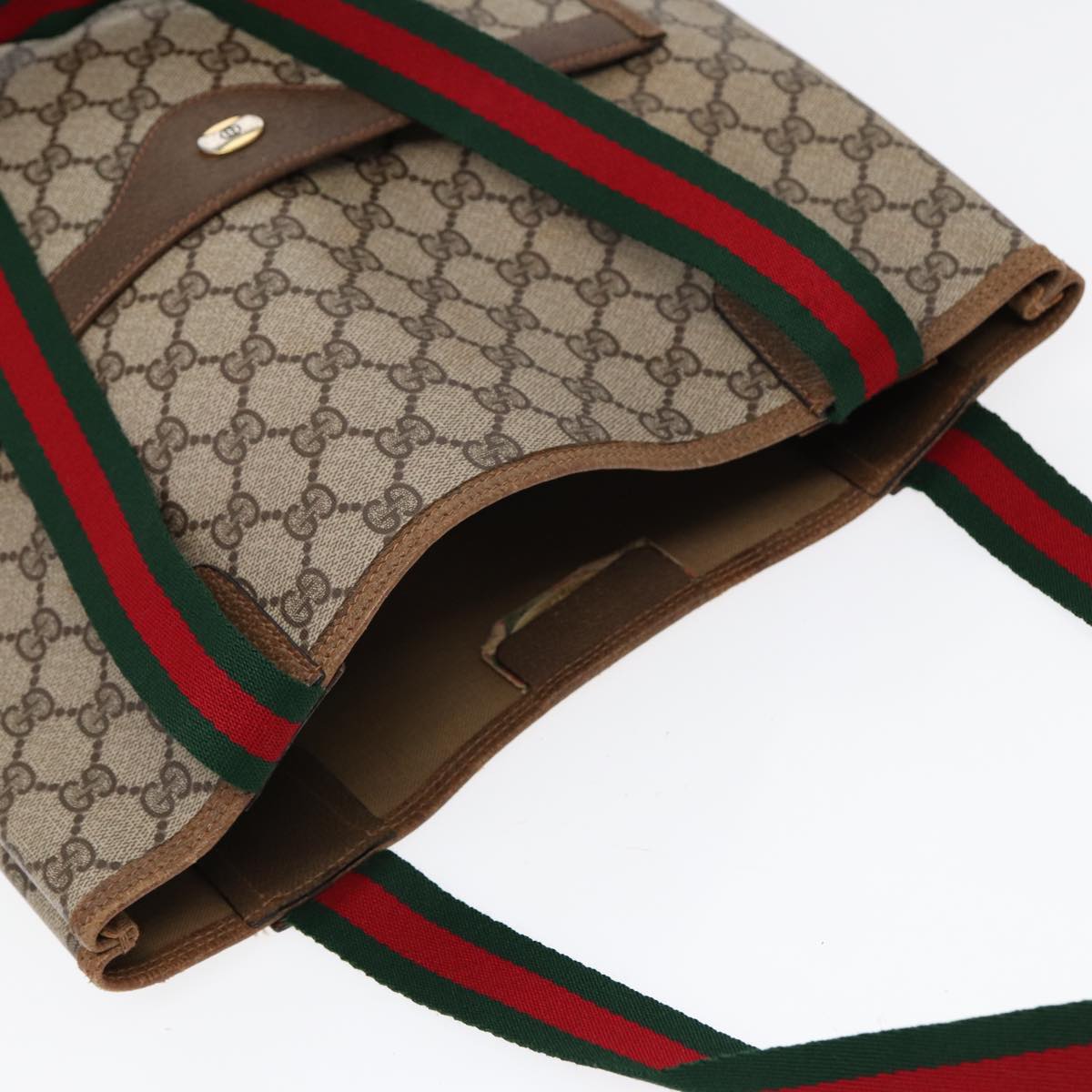GUCCI GG Supreme Web Sherry Line Tote Bag PVC Leather Beige 39 02 003 86559