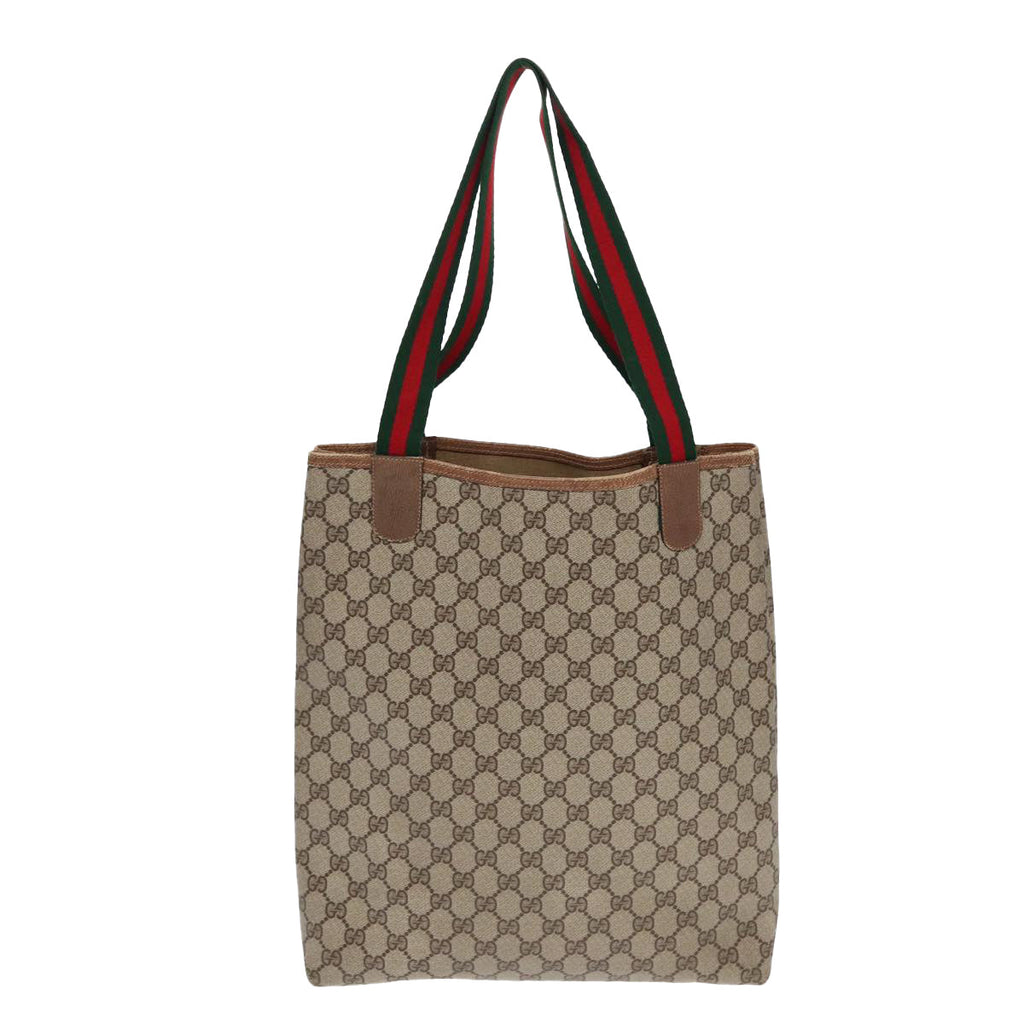 GUCCI GG Supreme Web Sherry Line Tote Bag PVC Leather Beige 39 02 003 86560