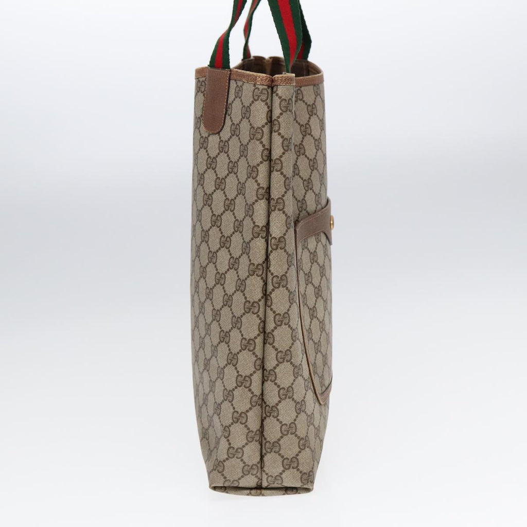 GUCCI GG Supreme Web Sherry Line Tote Bag PVC Leather Beige 39 02 003 86560