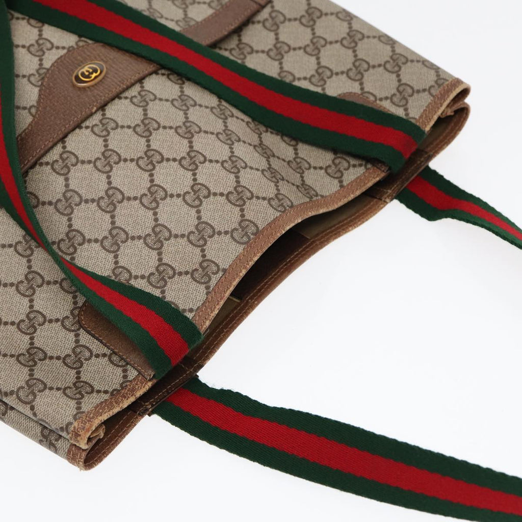GUCCI GG Supreme Web Sherry Line Tote Bag PVC Leather Beige 39 02 003 86560