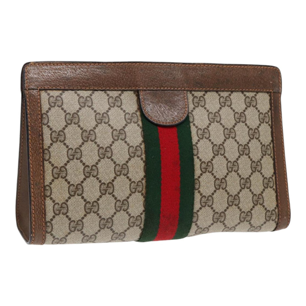 GUCCI Web Sherry Line GG Supreme Clutch Bag PVC Beige 89 01 002 86599