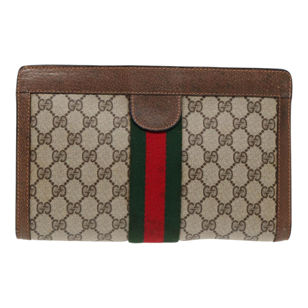 GUCCI Web Sherry Line GG Supreme Clutch Bag PVC Beige 89 01 002 86599