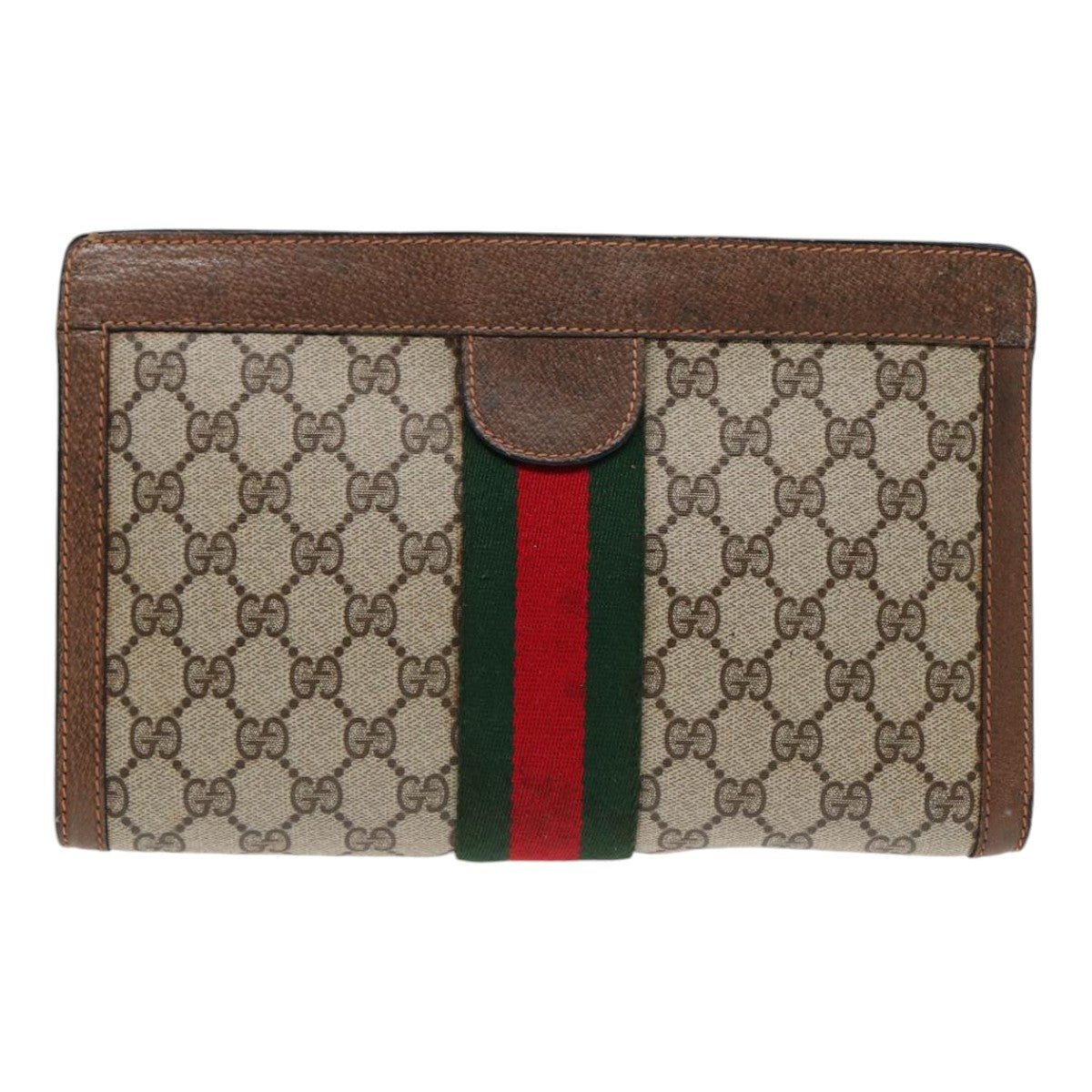 GUCCI Web Sherry Line GG Supreme Clutch Bag PVC Beige 89 01 002 86599