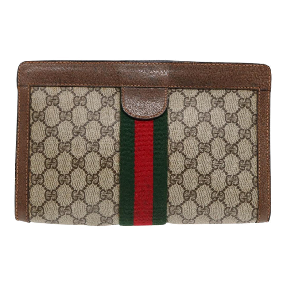 GUCCI Web Sherry Line GG Supreme Clutch Bag PVC Beige 89 01 002 86599