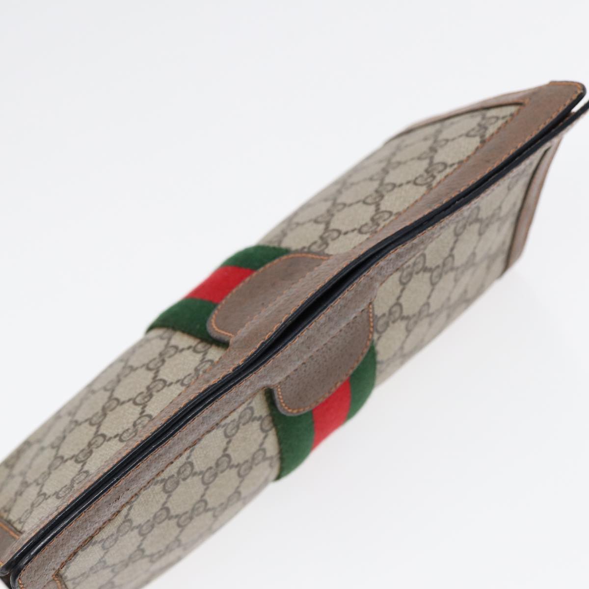 GUCCI Web Sherry Line GG Supreme Clutch Bag PVC Beige 89 01 002 86599