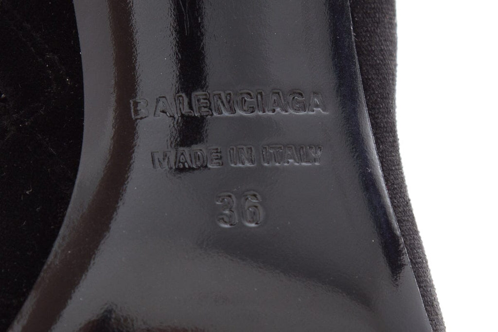 Balenciaga Black Velvet Pointed Toe Booties SZ 36