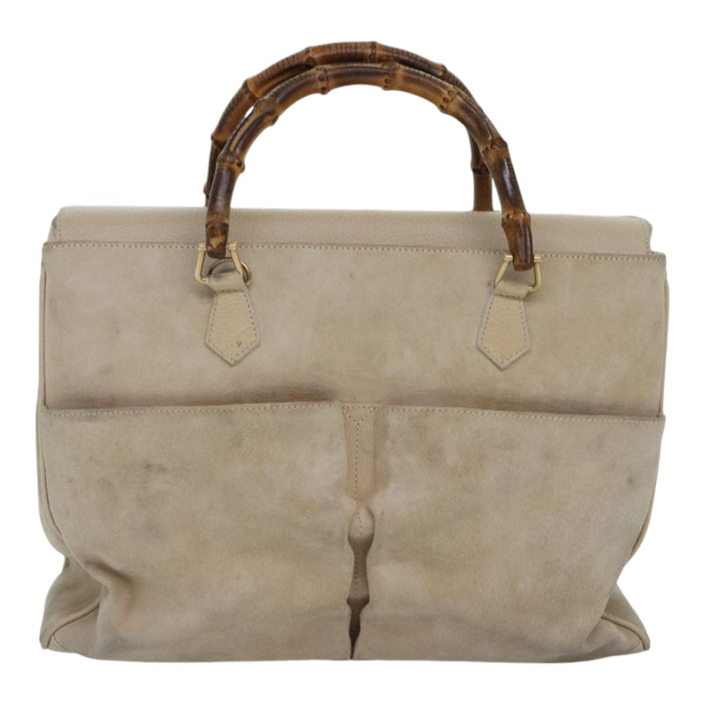 GUCCI Bamboo Hand Bag Suede 2way Beige Gold 002 2855 0322 0 86613
