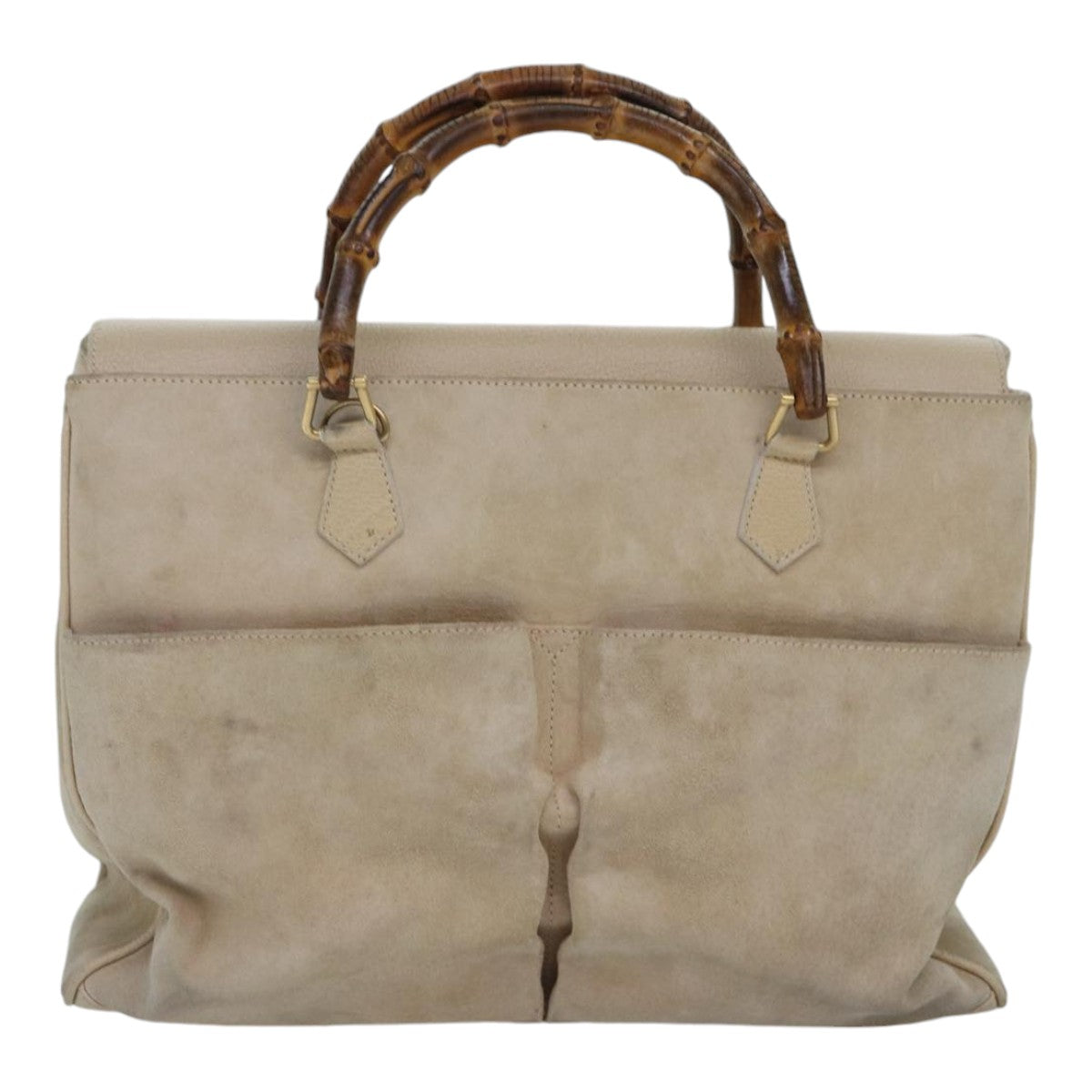 GUCCI Bamboo Hand Bag Suede 2way Beige Gold 002 2855 0322 0 86613