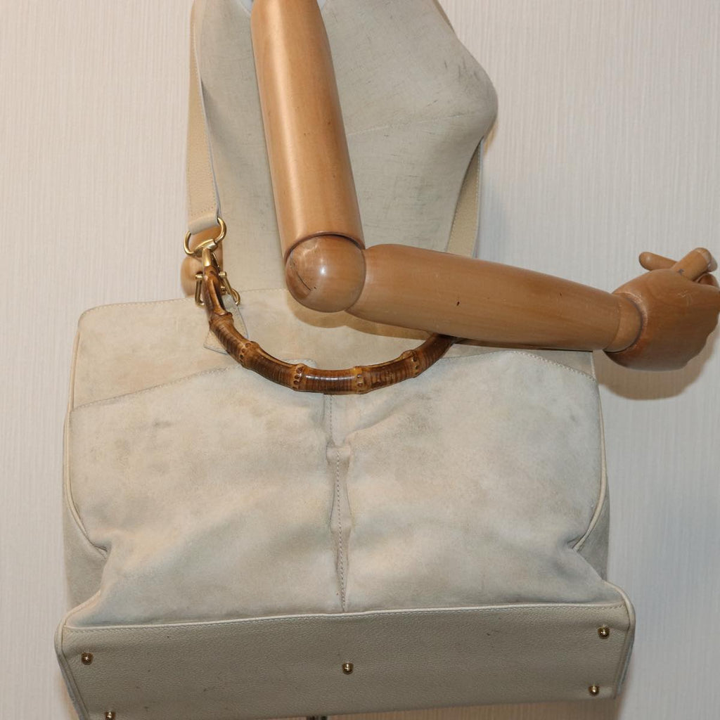 GUCCI Bamboo Hand Bag Suede 2way Beige Gold 002 2855 0322 0 86613