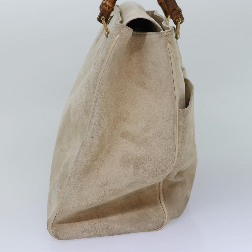 GUCCI Bamboo Hand Bag Suede 2way Beige Gold 002 2855 0322 0 86613