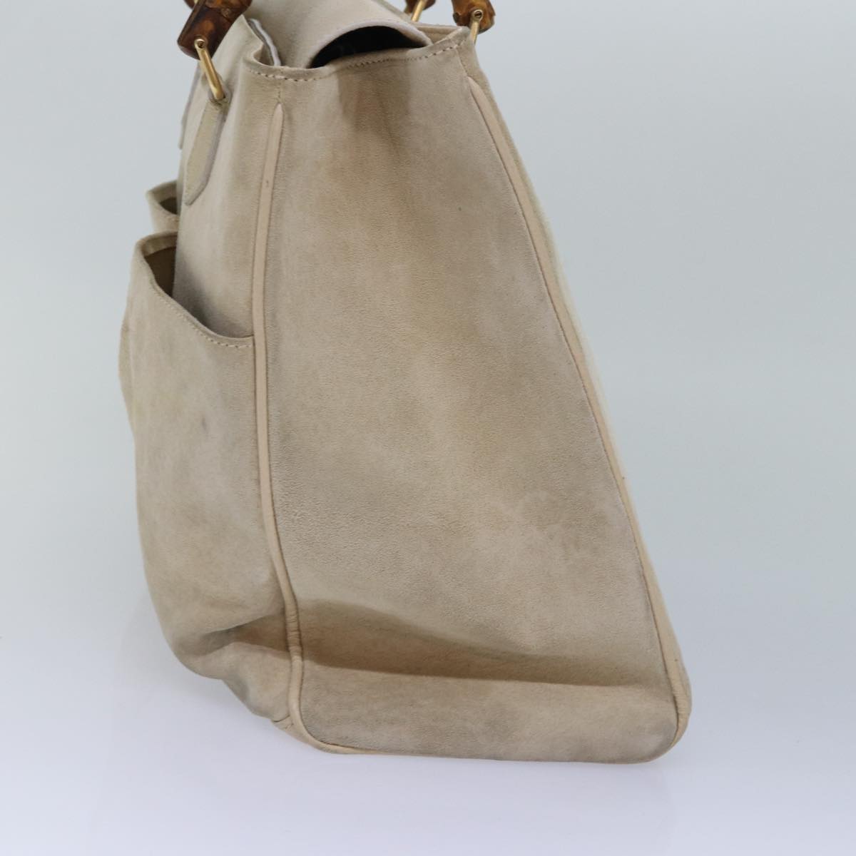 GUCCI Bamboo Hand Bag Suede 2way Beige Gold 002 2855 0322 0 86613