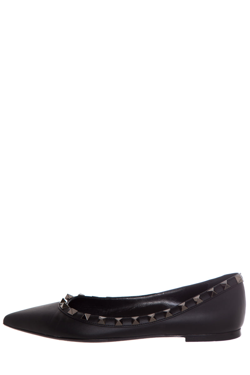 Valentino Garavani Black Rockstud Leather Flats SZ 35