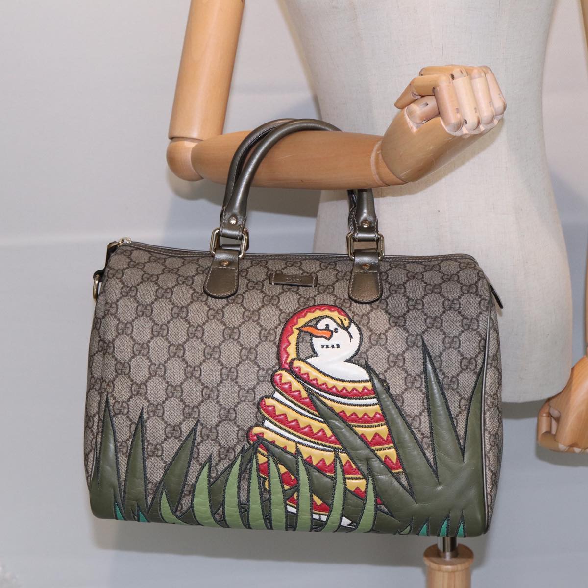 GUCCI GG Supreme UNICEF Snowman in Africa Boston Bag PVC Beige 189895 86638