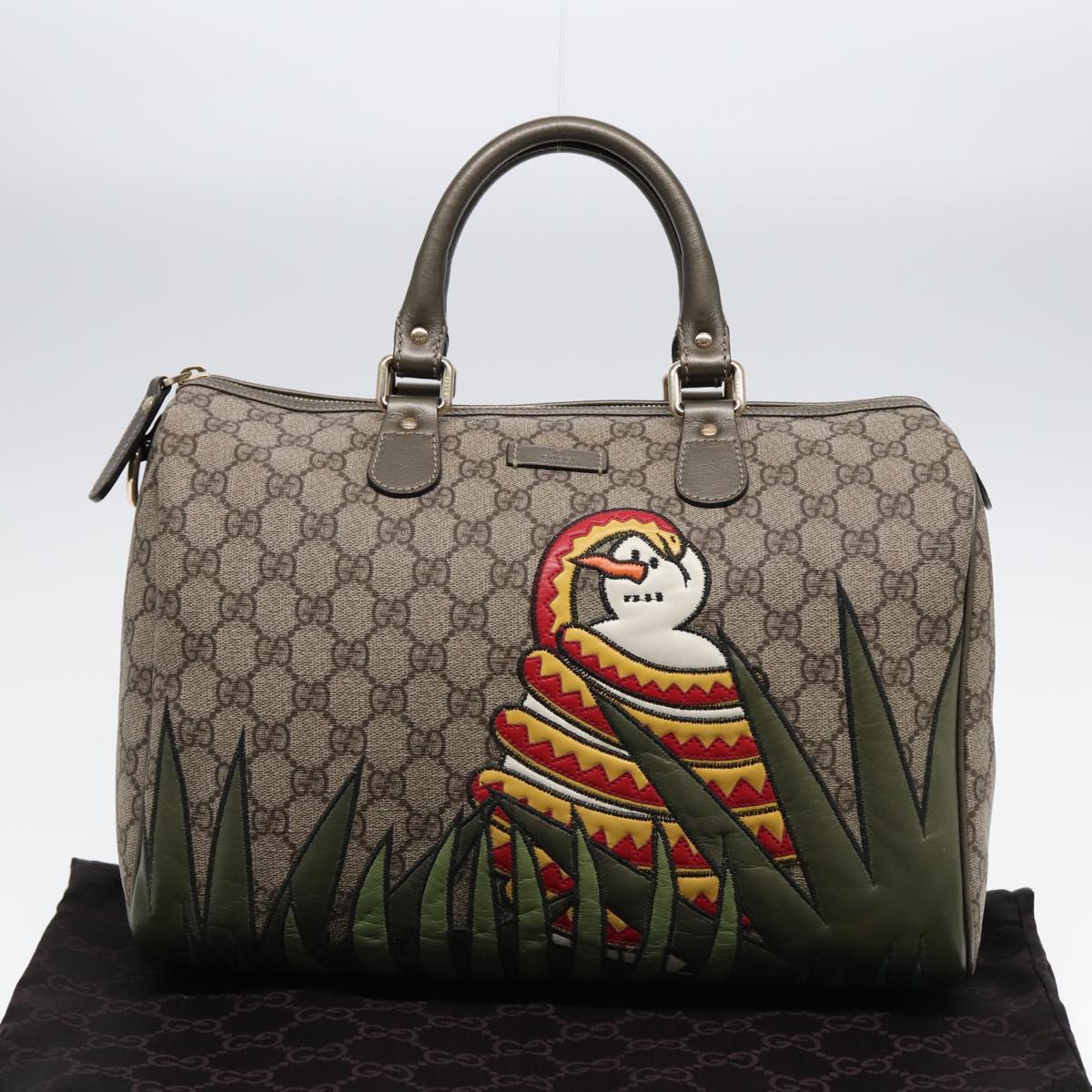 GUCCI GG Supreme UNICEF Snowman in Africa Boston Bag PVC Beige 189895 86638