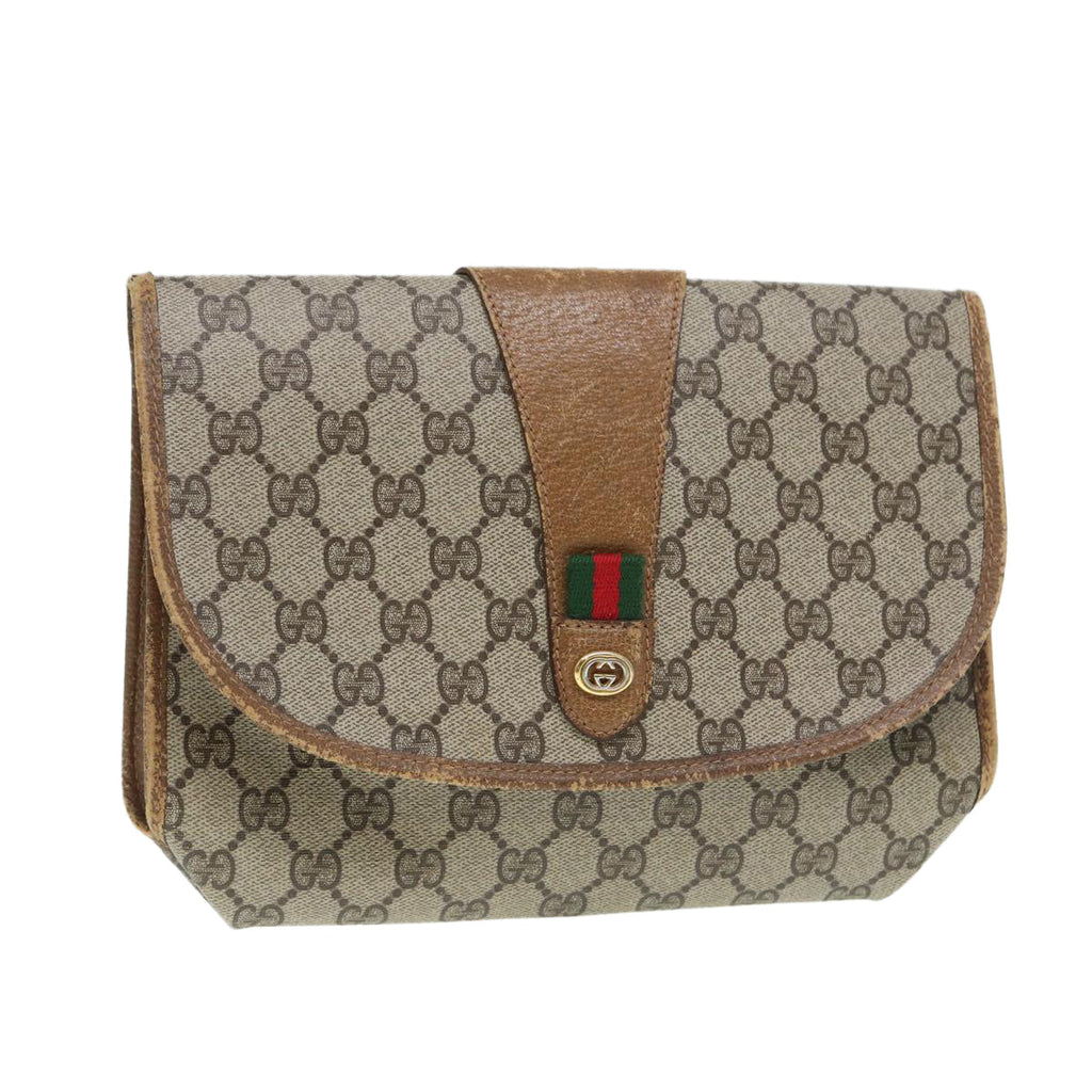 GUCCI GG Supreme Web Sherry Line Clutch Bag PVC Beige Gold 89 01 030 86641