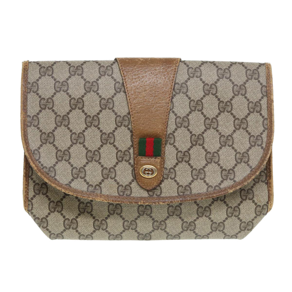 GUCCI GG Supreme Web Sherry Line Clutch Bag PVC Beige Gold 89 01 030 86641