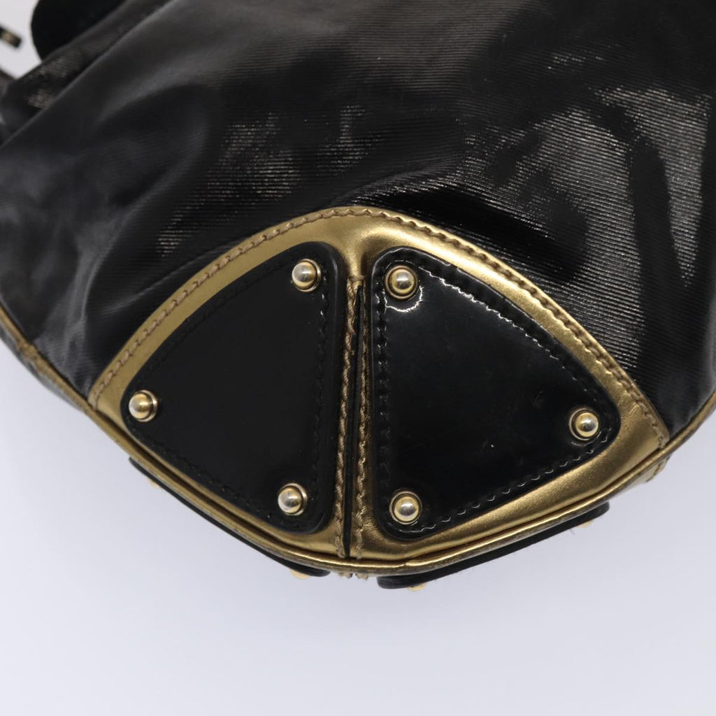 GUCCI Hand Bag Enamel 2way Black Gold 185566 86648