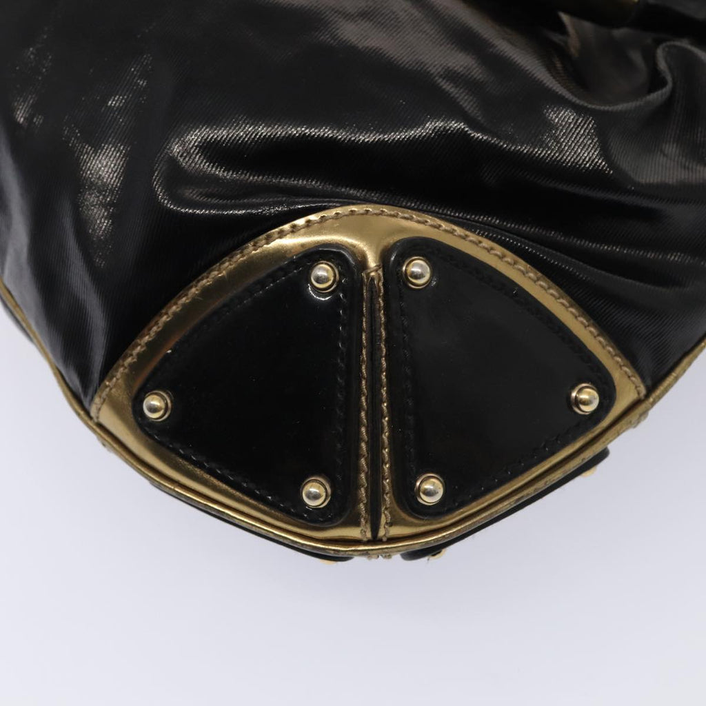 GUCCI Hand Bag Enamel 2way Black Gold 185566 86648