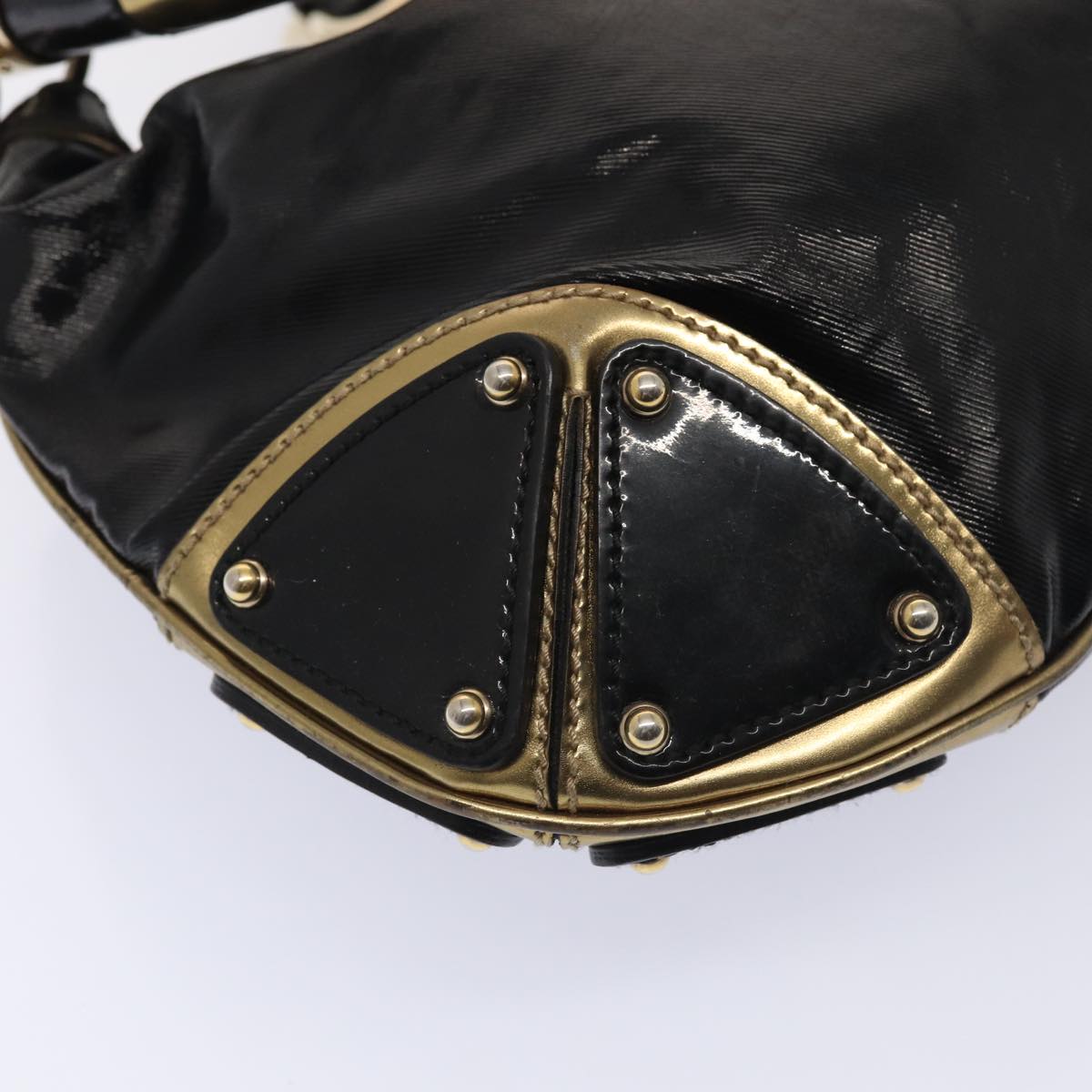 GUCCI Hand Bag Enamel 2way Black Gold 185566 86648