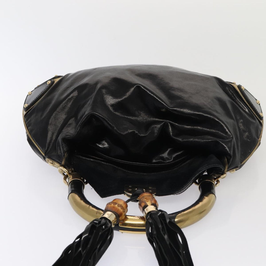 GUCCI Hand Bag Enamel 2way Black Gold 185566 86648