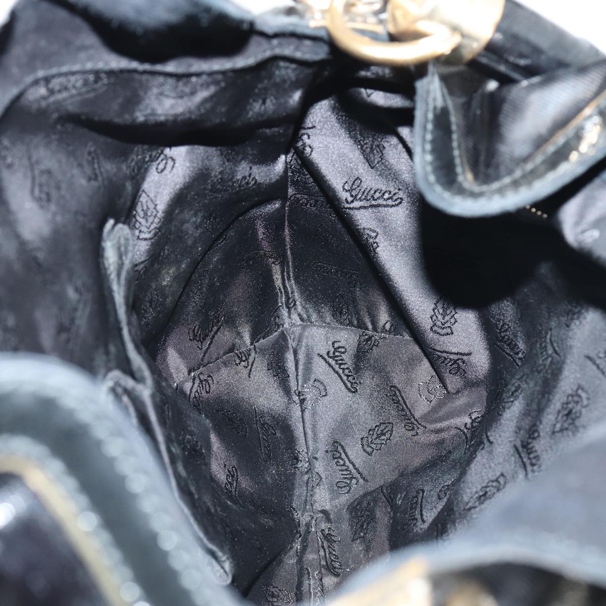 GUCCI Hand Bag Enamel 2way Black Gold 185566 86648