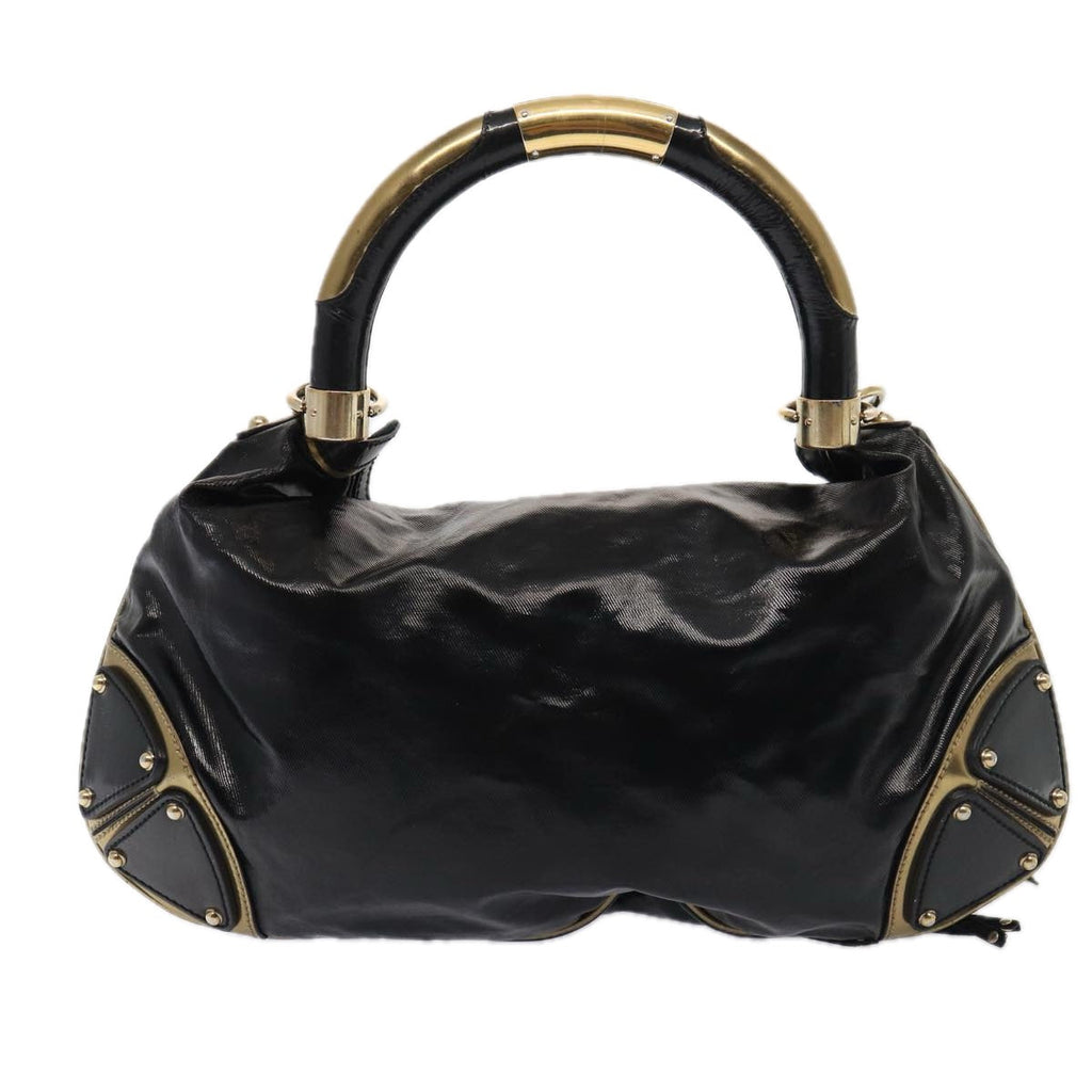 GUCCI Hand Bag Enamel 2way Black Gold 185566 86648