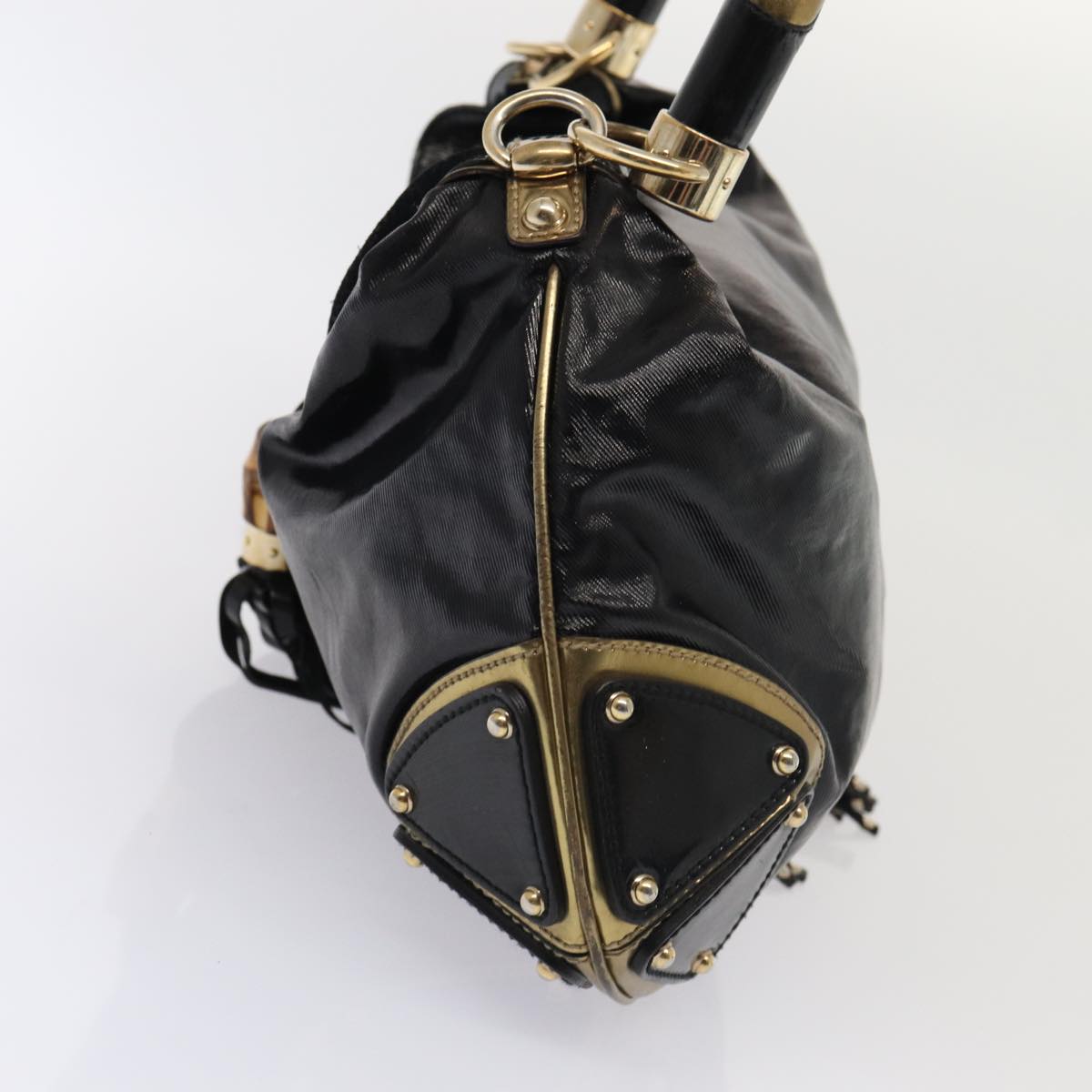 GUCCI Hand Bag Enamel 2way Black Gold 185566 86648