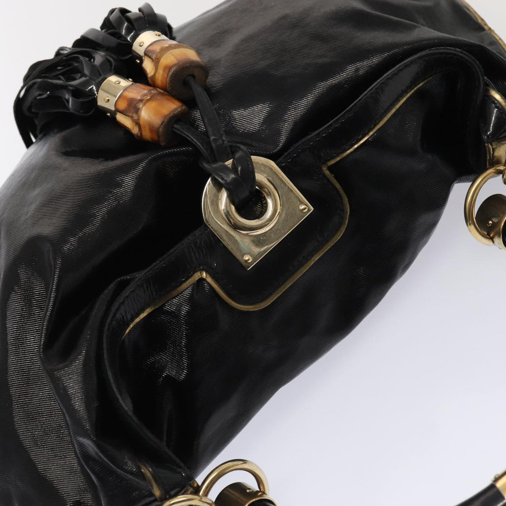 GUCCI Hand Bag Enamel 2way Black Gold 185566 86648