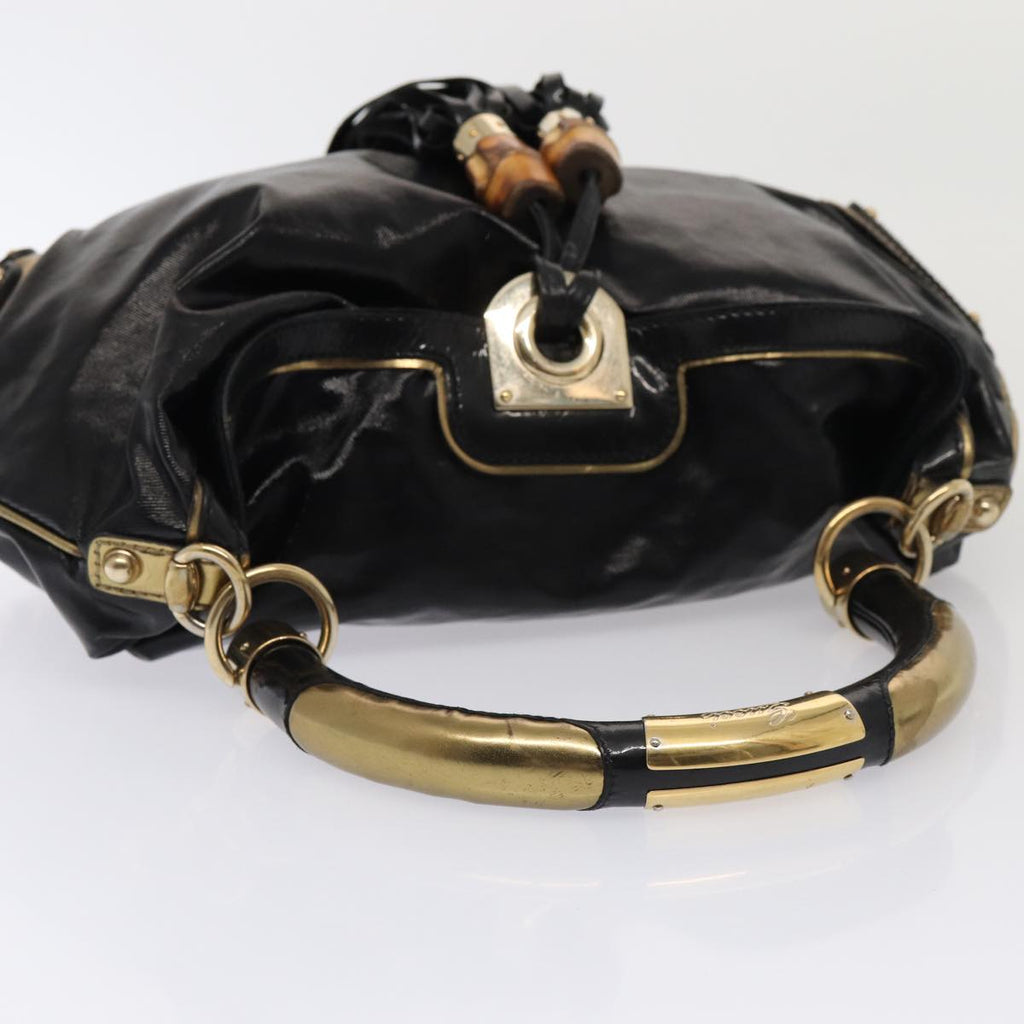GUCCI Hand Bag Enamel 2way Black Gold 185566 86648