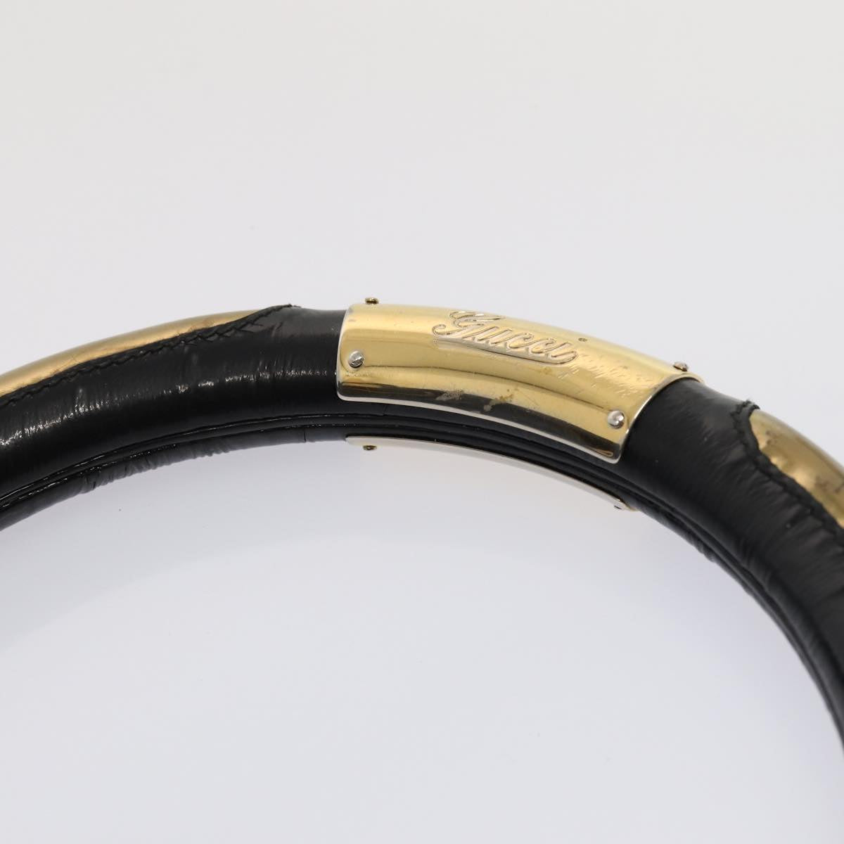 GUCCI Hand Bag Enamel 2way Black Gold 185566 86648