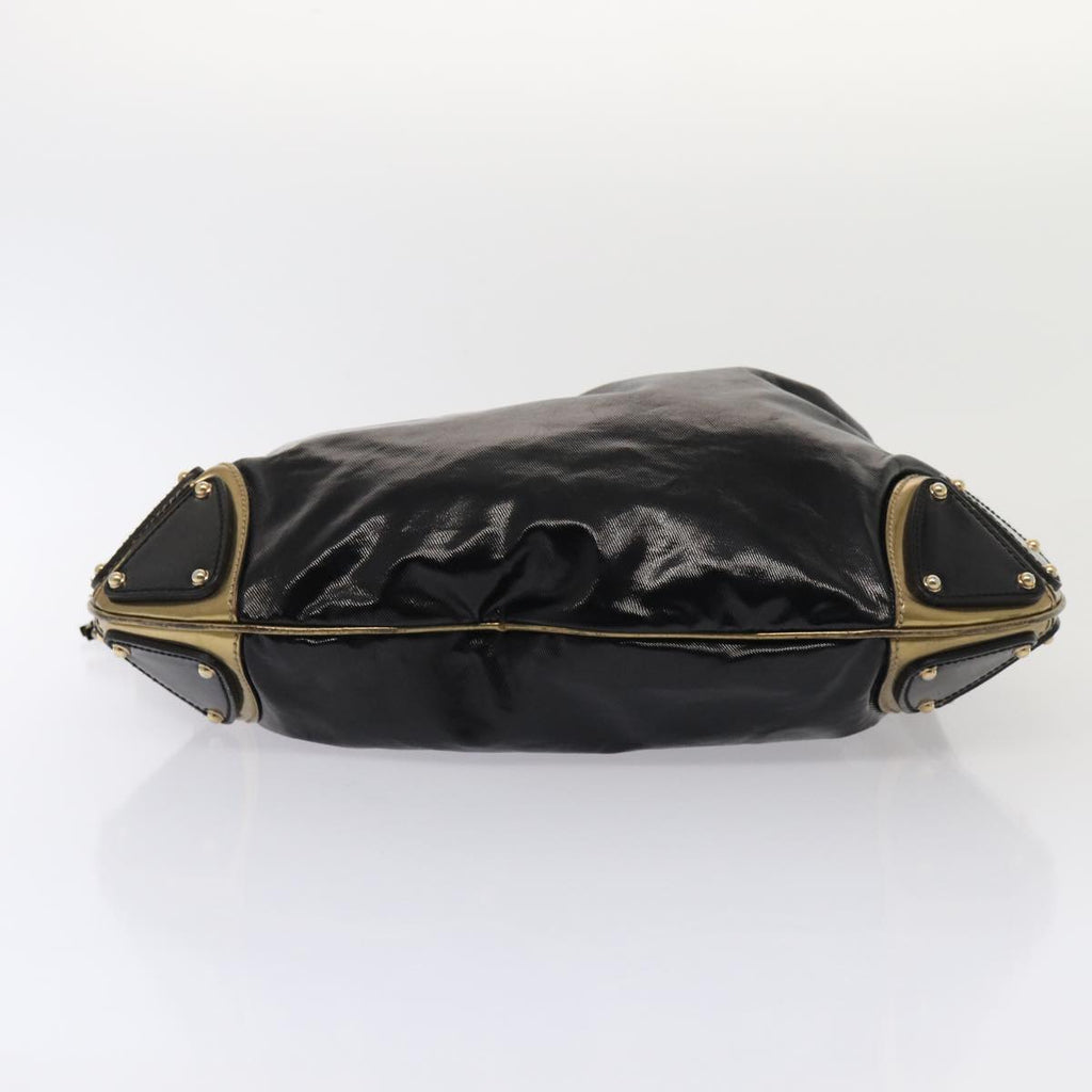GUCCI Hand Bag Enamel 2way Black Gold 185566 86648