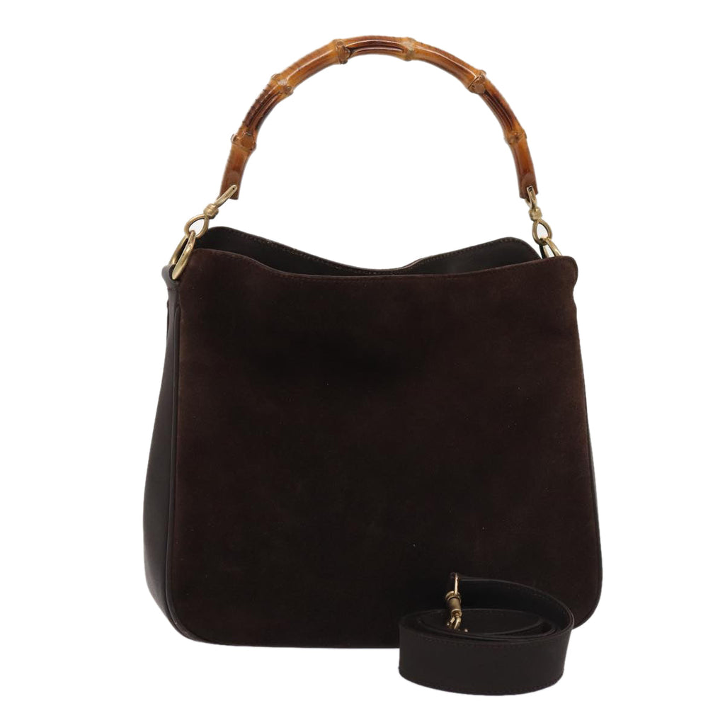 GUCCI Bamboo Shoulder Bag Suede 2way Red Gold 001 1705 1638 86649