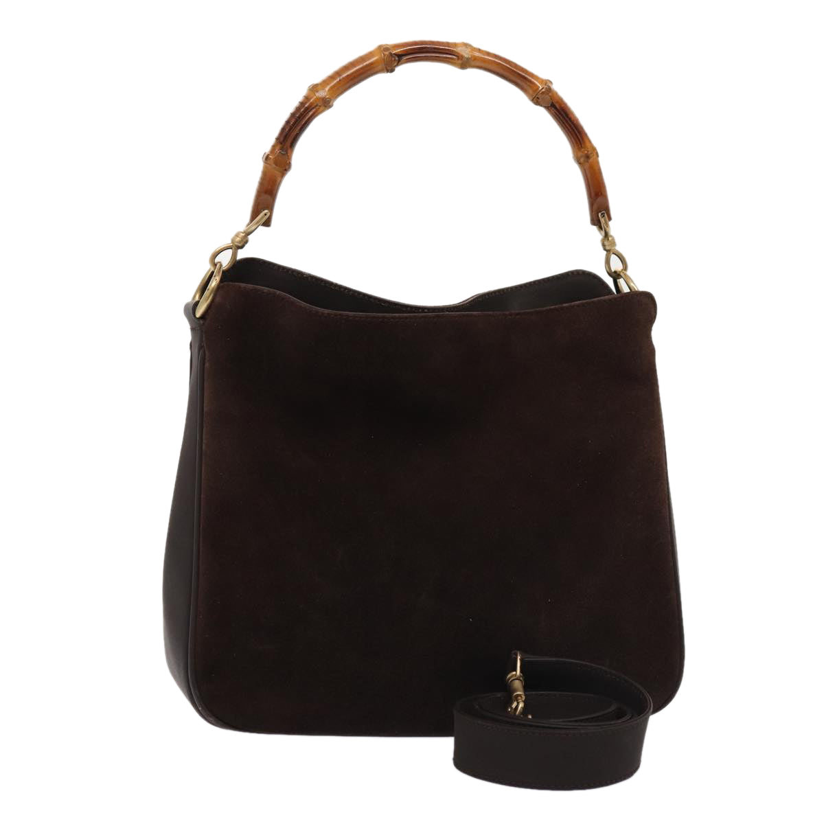 GUCCI Bamboo Shoulder Bag Suede 2way Brown Gold 001 1705 1638 86649