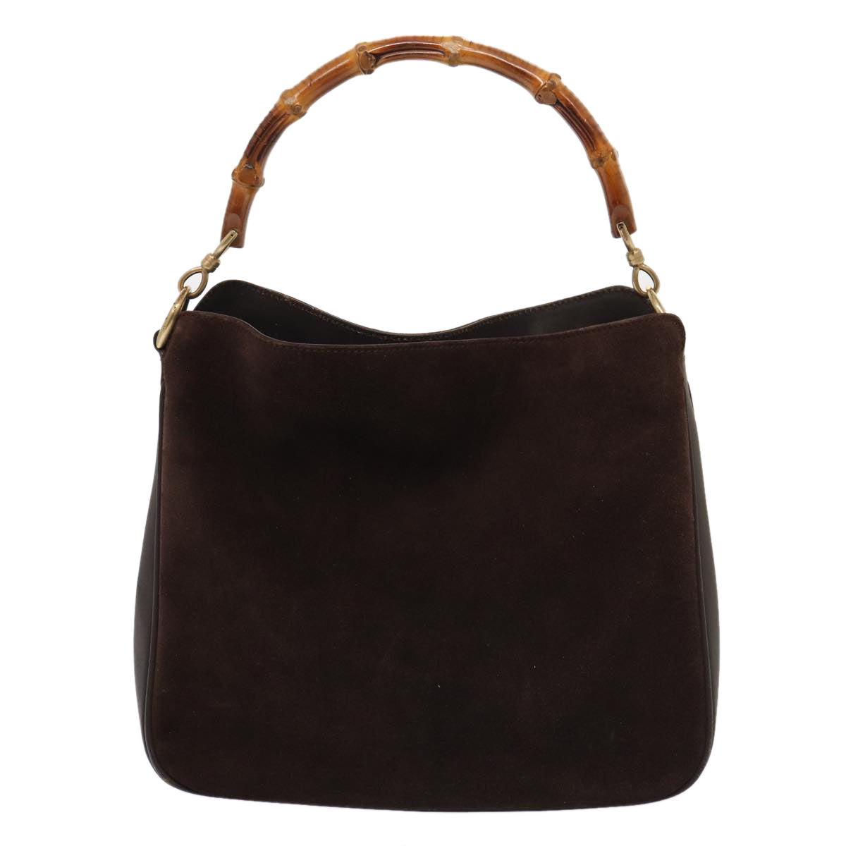 GUCCI Bamboo Shoulder Bag Suede 2way Brown Gold 001 1705 1638 86649