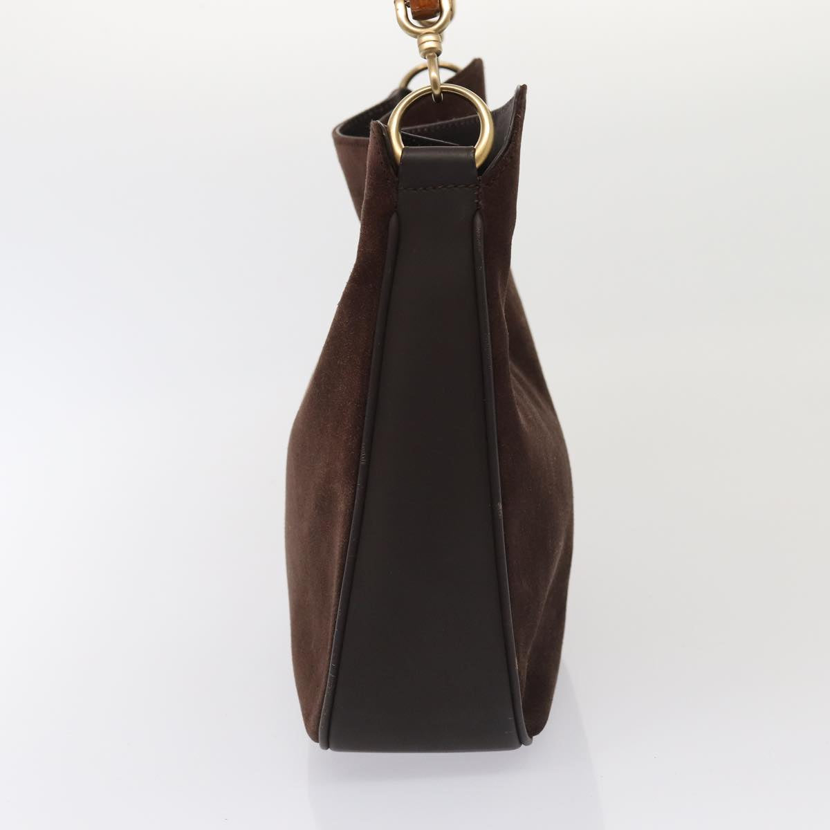 GUCCI Bamboo Shoulder Bag Suede 2way Brown Gold 001 1705 1638 86649